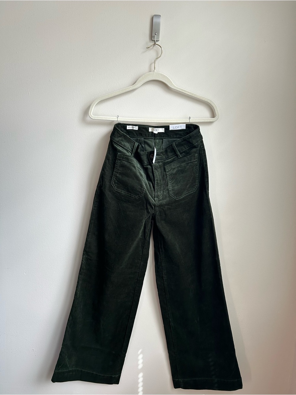 LOFT Dark Forest Green Wide-Leg Corduroy Pants